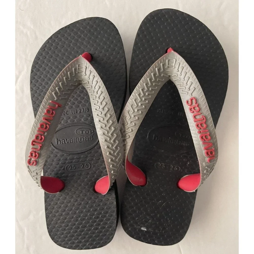 Havaianas Flip Flops Baby Infant Toddler 9 10 Grey Red Sandal Thongs New Boys - Picture 1 of 3